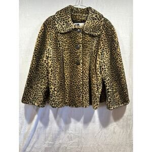 Vintage Maria Dionisiou for Olympia Leopard Print‎ Faux Fur Coat Womens Large